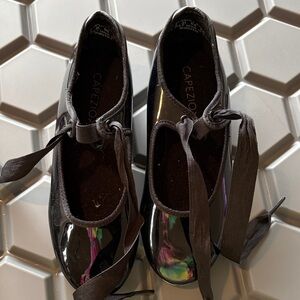 Capezio Black Patent Ribbon-Tie Ballet Flats